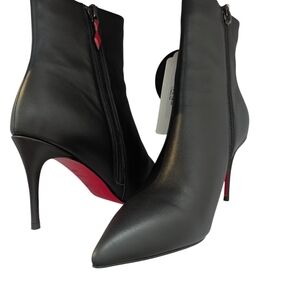 Christian Louboutin Black Leather Pointed Ankle Booties with Red Sole
